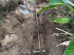 New copper water pipe exposed in a garden bed in Engadine