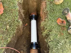 New PVC sewer pipe in a trench in Sutherland